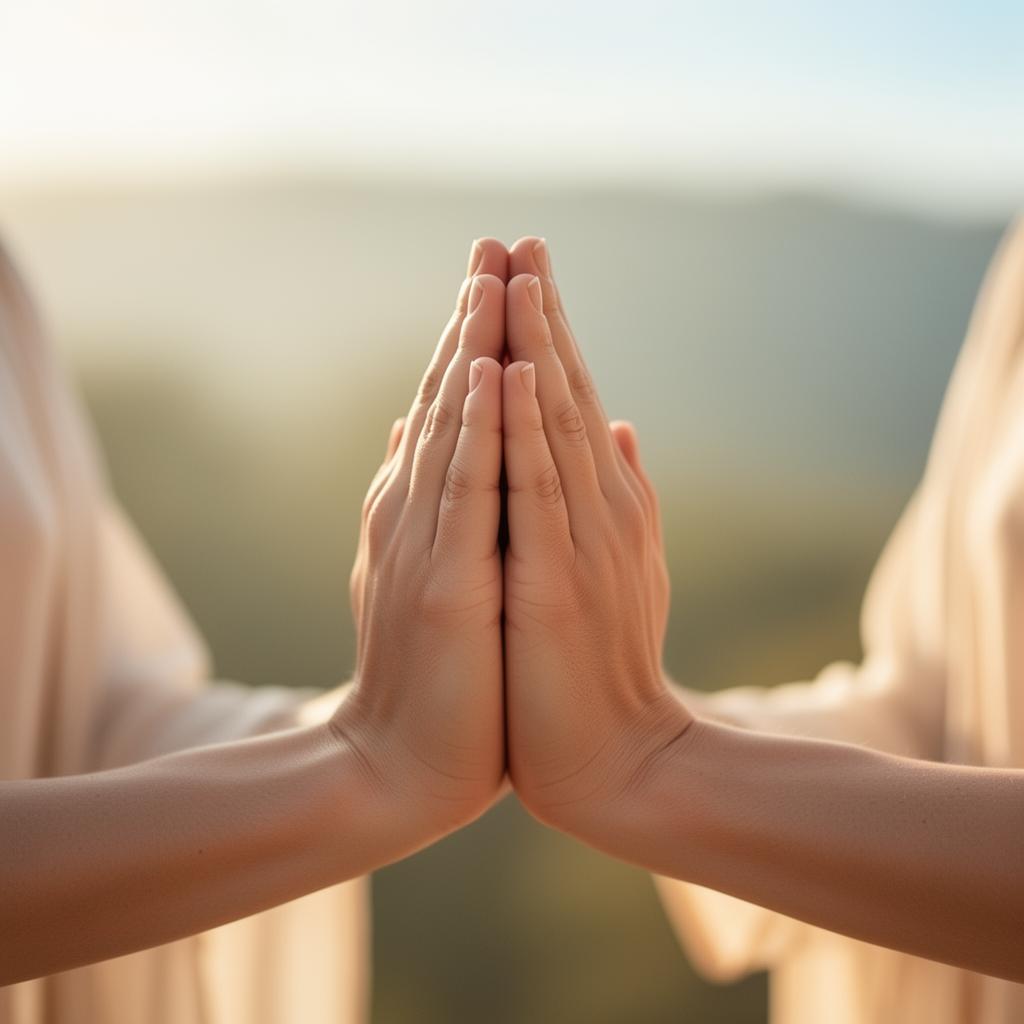 Mains jointes en mudra, lumière douce